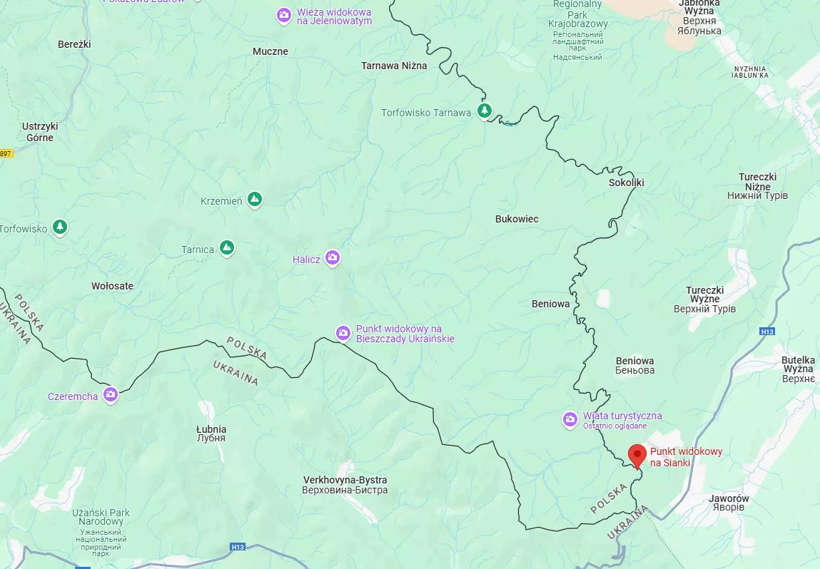 sianki Bieszczady mapa oddalona